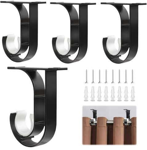 ALLisWE 4 Pièces Support Tringle Rideaux Plafond Réglables Supports pour Tringles à Rideau 25-28mm pour Fenêtre avec 8 Vis Support Fixation Tringle Rideau Pour Salon Bureau Chambre Armoire Penderie