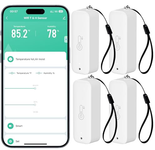 Comboss Sensore termometro, senza fili, per interni ed esterni, con allarme di notifica dell'app, per serra, cantina, 4 pezzi