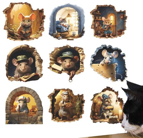 Mauseloch-Aufkleber, Wandaufkleber Mauseloch, Lustig Mausloch Wandaufkleber, 9 Stück Tierloch-Wandaufkleber Entfernbare Wandaufkleber, Für Kinderzimmer, Wohnzimmer, Kinderzimmer, Schlafzimmer