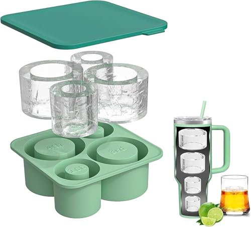 Bandejas para cubitos de hielo para tazas, paquete de 4 moldes de hielo cilíndricos huecos de silicona con tapa para congelador, bebida de hielo, whisky, compatible con 20 oz, 30 oz, 40 oz (verde)