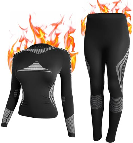 HOTUT Intimo Termico Donna Biancheria, Maglia Termica Manica Lunga e Pantalone Caldo, Biancheria Intima Termica Tinta Unita, Intima Termica Funzionale Donna per Sci Corsa Palestra - L