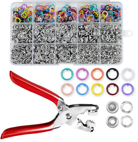 YUUTIAL 200 Set Metal Snap Buttons Fastener Kit with Pliers, Poppers Fasteners, No Sewing Press Stud Kit Rust Proof for Fabric Clothing, Bags, DIY Crafts (Color)