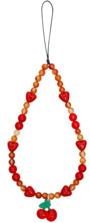 KBRPEY Colgante Decorativo Corazón Cereza Adorno Teléfono Móvil Charm Cuerda Correa Accesorios Dispositivo Estilo Frutal