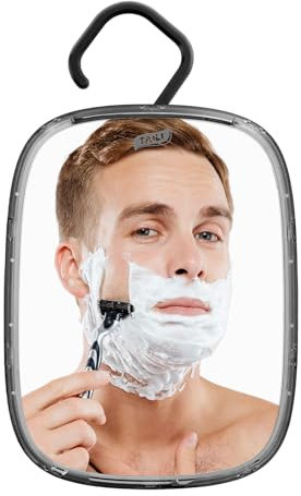 TAILI Duschspiegel Antibeschlag, Hängend Rasierspiegel Dusche mit Rasierklingenhalter, Abnehmbarer & Bohrfreier Nebelfrei Duschspiegel für Dusche, Badezimmer, Bruchsicher Rasierspiegel Reise, Schwarz