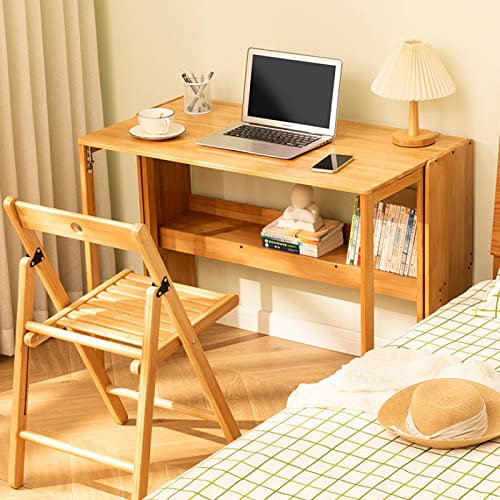 Natural Bamboo Folding Computer Desk - Portable 31 Inch Study Student Writing Desk for Small Home Office - Natural Color