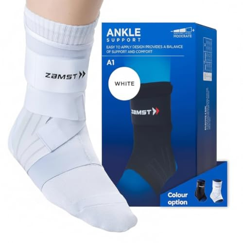 Zamst A1 Sport Knöchelbandage weiß atmungsaktiv für Männer und Frauen mit verstellbaren Dreiwege-Riemen für seitliche Verstauchung Links XL
