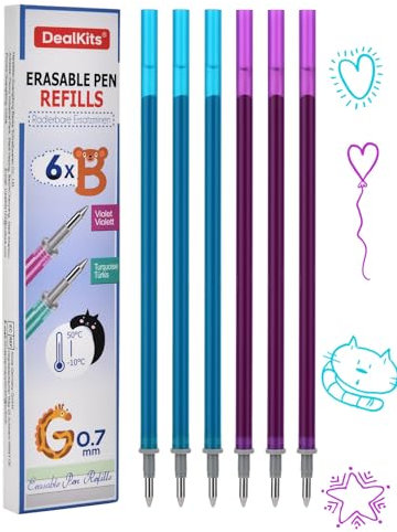 6 Stück Radierbare Ersatzminen (3x Violett + 3x Türkis), Kompatibel mit Legami, 0.7mm Löschbare Nachfüllminen Gelschreiberminen, Ideal für Schule, Büro & Kreatives Schreiben/Notitzen/Bullet Journal