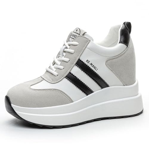 MIEHUIAI Damen Sneaker mit Keilabsatz 10 cm Plateau Freizeitschuhe Mode Wedges Sneakers Bequeme rutschfest Turnschuhe(Weiß,Größe 36)