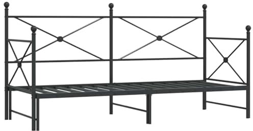vidaXL Tagesbett Ausziehbar ohne Matratze Schwarz 90x190 cm Stahl, Schlafbett, Schlafsofa, Couchbett, Gästebett, Tagesbettsofa, bequemes Schlafsofa