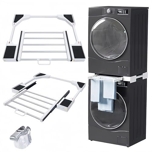 WUDLEP 29 inch Stacking Kit for Washer and Dryer, Universal Washer and Dryer Stacking Kit with Pull Out Drying Rack, Adjustable 29/28/27/26/25/24 Stacking Kit with Ratchet Strap