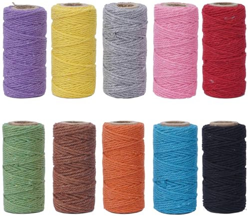 FOGAWA 10 Pieces di Filato macramè 2 mm x 20 m, 10 diversi colori di corda di cotone solido, filato di cotone corda di cotone Macrame Corda Macramè Filo per fai da te, Appendiabiti per piante