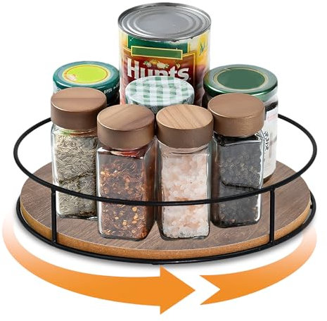 LPAMABA 23cm / 9Zoll Drehteller Organizer Holz 360°Drehbar Teller Organizer Gewürz Küchen Drehplatte Organizer Gewürzregal 5.5cm hoch rund Drehteller Organizer für Schrank Kühlschrank Arbeitsplatte