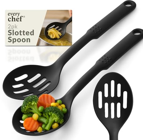 SOL 2pk Slotted Spoon – Plastic Serving Utensils for Cooking, Stirring, Draining and Mixing – Heat Resistant Kitchen Tools – Lightweight, Durable and Easy Clean Design for Daily Use