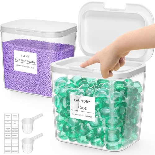 Lifewit Rangement Lessive Liquide en Capsules avec étiquettes et Cuillères, Récipient pour Poudre à Lessive avec Couvercle à Pression, Boîtes et Flacons de Salle de Bain, 2700 ml +4500 ml, 2 Pièces