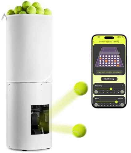 Xtsuen Tennisball-Aufschlagmaschine fasst mehr als 130 Tennisbälle, verfügt über einstellbare Geschwindigkeit/Frequenz und ist tragbar.