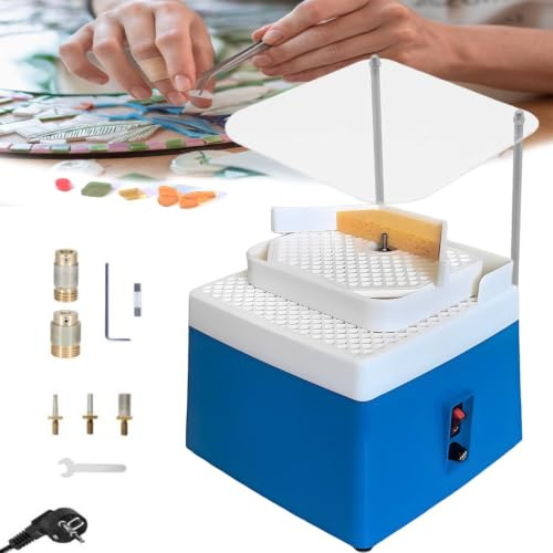 Broyeur à Verre, 65W 4200Tr/Min Broyeur à Double Couche Pour Vitraux 220 V Mini-Outil De Broyage Portable Machine à Broyer Le Verre Et La CéRamique Avec Support à DéFlecteur