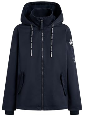 SOCCX Damen Kurzjacke mit Kapuze und Artworks Blue Navy, Xxxl