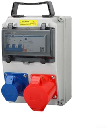 YobiLife Boîte de distribution d'énergie industrielle portable étanche avec Rccb et fusible pour chantiers de construction, jardins, ateliers, blanc