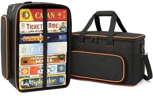 Amazing Fair Board Game Bag with Multi-Pockets – Convertible Tote & Shoulder Carry, Includes 5 Elastic Box Bands, 20.5 x 12.6 x 12.6 Inches, for Game Night, Travel & Storage for Gamers (Black)