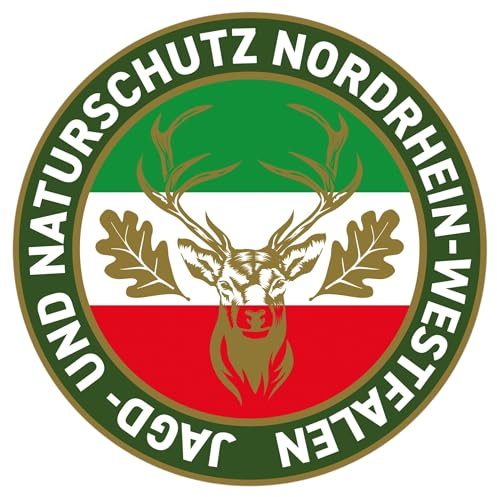 Jagd Aufkleber Nordrhein-Westfalen NRW Premium Auto Sticker mit Jagdmotiven, Rund Ø 10 cm – wetterfester Kfz-Aufkleber für Auto, Heckscheibe, Kofferraum – Jäger Geschenk – Made in Germany