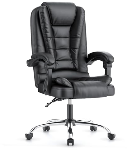 naspaluro Office Chair, Ergonomic Desk Chair PU Leather Stol 150kg, Black | Ergonomisk Kontorsstol with Spring-Packed Seat & Soft Arms, Height Adjustable, Tilt Function, Swivel Chair for Office Gaming