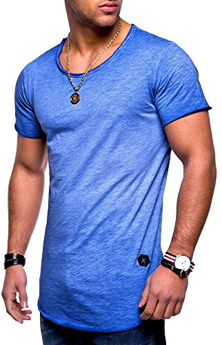 Rello & Reese Herren Oversize T-Shirt Crew Rundhals MT-7103 [Blau, XL]