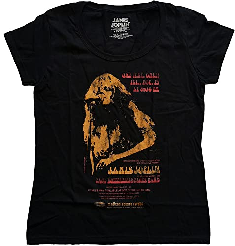 Rockoff Trade Women's Janis Joplin Madison Square Garden Scoop Neck T-Shirt, Black, 8 (Size: Small)