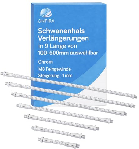 ONPIRA® Schwanenhals Verlängerung Chrom M8 Feingewinde (1mm Steigung) – 100–600mm wählbar – extrem biegsam & stabil – universell für DIY, Modellbau & Reparatur (250mm)