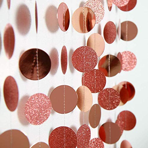 Decor365 Glitter Rose Gold Circle Dots Garland Party Decorations Paper Polka Dots Hanging Streamer String Bunting Banner Backdrop Background Decor for Wedding/Birthday/Baby Shower/New Year/Christmas