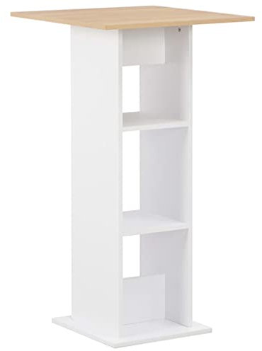 vidaXL Bartisch mit 2 Regalen Stehtisch Bartresen Tresentisch Bistrotisch Küchentisch Tisch Esstisch Frühstückstisch Weiß und Sonoma-Eiche 60x60x110cm