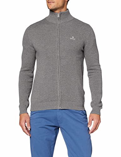 Gant Men's Cotton Pique Zip Cardigan Cardigan Not Applicable, Grey (Dark Grey Melange 92), Small