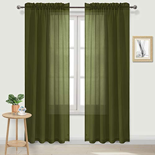 DWCN Olivgrüne transparente Gardinen halbtransparente Voile-Vorhänge für Schlafzimmer und Wohnzimmer, 132,1 x 213,4 cm lang, 2er-Set
