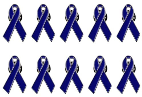 WANDIC Pin Blue Ribbon, 10 PCS Rubans de Sensibilisation au Cancer du Côlon Broche D'Espoir Épingles à Bijoux en Émail pour Homme Ou Femme