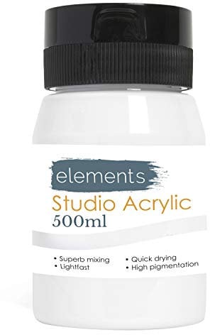 Elements 500ml Acrylic Paint 500 ml Tub - Quick Drying Acrylic Paints with High Pigment and Vibrant Colour Pigment Titanium White