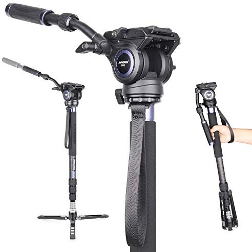 INNOREL VM75CK Monopiede Professionale in Fibra di Carbonio con Testa Fluida, base Treppiede Rimovibile e Supporto Monopiede Flessibile per Fotocamere DSLR, Telescopice, Videocamere, Max Carico 6kg
