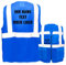 Warnweste mit Reißverschluss und Taschen * Druck auf Rücken + Front/Standard-Druck * Farbe & Größe: Blau/Größe L * Aufdruck selbst gestalten * Bedruckt mit Design Foto Text Logo