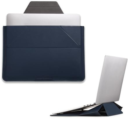 MOFT Laptoptasche Hülle & Laptop Ständer für 15-16 Zoll Laptop, Vegan Leder Laptoptasche mit Erweiterbarem Stauraum, 2 Verstellbare Winkel, Kompatibel mit MacBook Air/Pro 15-16 Zoll, Tiefes Blau