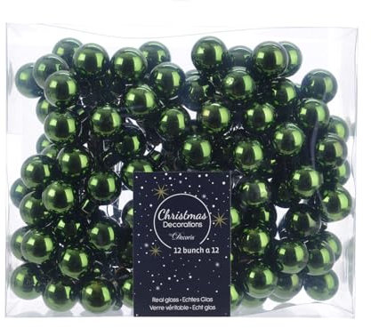 Christmas-Decorations Spiegelbeeren Glas 2cm 144 Stück Mini Weihnachtskugeln am Draht piniengrün glänzend