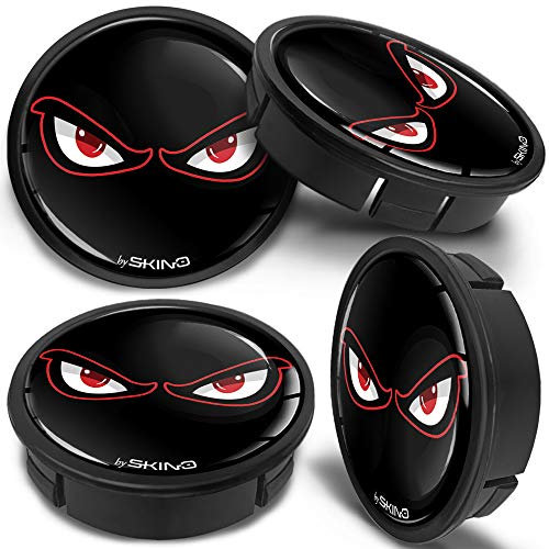 SkinoEu 4 x 60mm Universal Schwarz Rot No Fear Augen Alufelgen Nabenkappen Felgen Kappen Felgendeckel Radkappen Radnabendeckel Nabendeckel Felgenkappen CX 7