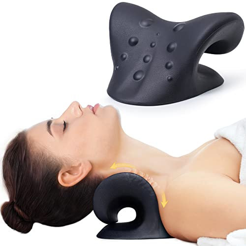 Cozyhealth Nacken- und Schultermassagegerät, Nackendehner zur Linderung von Nackenschmerzen, Nackenstrecker Chiropraktikkissen zur Kissen für die Halswirbelsäule Entspannungskissen Nacken (Schwarz)