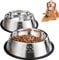 YUDANSI 2PC Paw Prints Stainless Steel Dog Bowls, 960ml Dog Feeding Bowls, Cat Plate Bowls with Rubber Bases, Small, Medium and Large Pet Feeder Bowls and Water Bowls