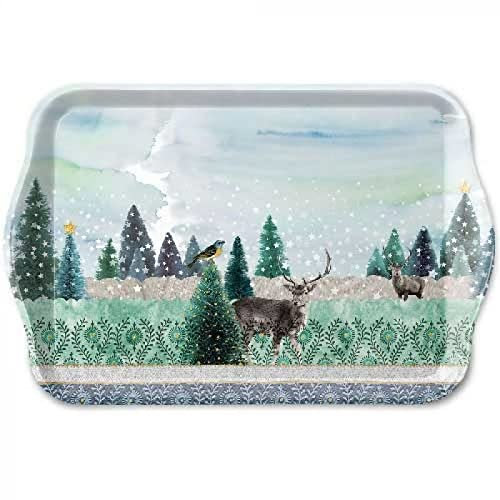 Tablett Melamin ca. 21 x 13, Hirsch Winterszene, Deer Winterscene, Kaffeservice, Teeservice