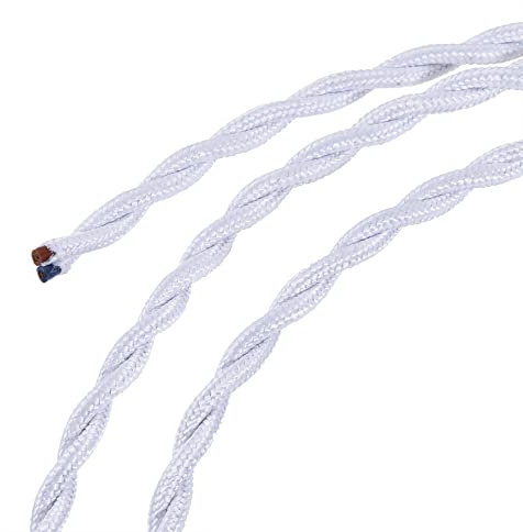 sourcing map Cable eléctrico de tela trenzada de 2 núcleos, 18 AWG, 3 metros, tela tejida vintage para proyectos de bricolaje, color blanco