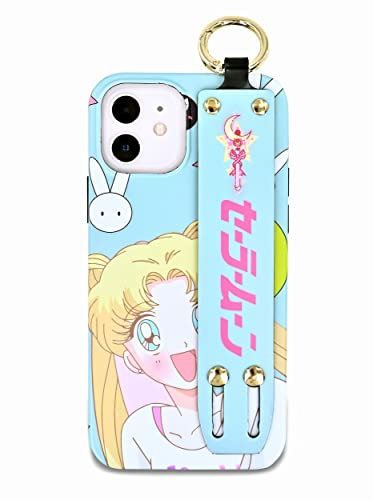 Roffatide Anime Sailor Moon Hülle Kompatibel mit iPhone 12 Pro Ganzkörper-Schutzhülle Stoßfeste Anti-Drop Gummi Telefonhülle mit Handschlaufe Band