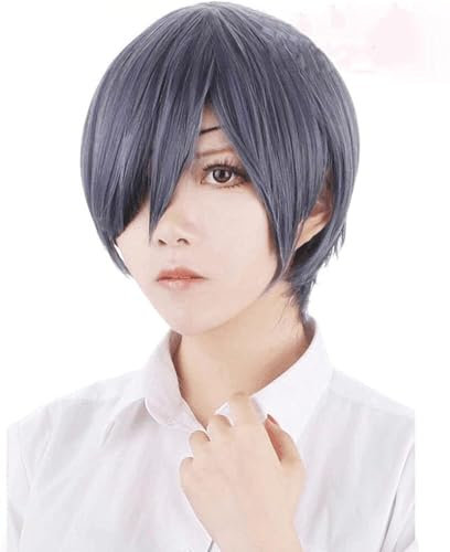 Uearlid Wig Anime Cosplay Cosplay Perücken Ciel Phantomhive spielt kurzes graues blaues Haar Halloween 1: 1 Perücke Frauen Männer