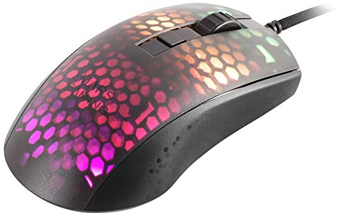 Mars Gaming MMR, Ratón Gaming RGB Chroma, Estructura Translúcida Ultra-Ligera 58 g, 12800 dpi, Switches Mecánicos HUANO, Negro