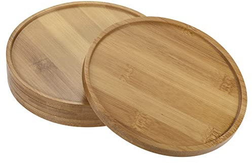 sourcing map 4 Stück Untersetzer für Blumentöpfe, 15,5cm Außendurchmesser Bambus, runde Blumen Tropfschale für den Innenbereich