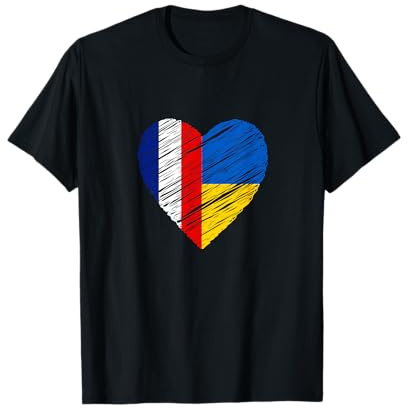 Ukraine France coeur drapeau france ukrainien coeur amour T-Shirt