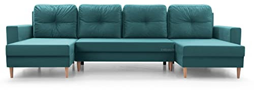 Wohnlandschaft Ecksofa U-Form mit Schlaffunktion Eckcouch mit Bettkasten Sofa Couch Polsterecke U-Sofa - 300x142x90 cm - Carl U (Blau)