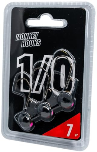 Jigköpfe Monkey Hook - Monkey Lures Jighaken - 3 Jig-Haken, Angelhaken Zander-Haken zum Angeln mit Gummifischen auf Barsch, Hecht & Zander